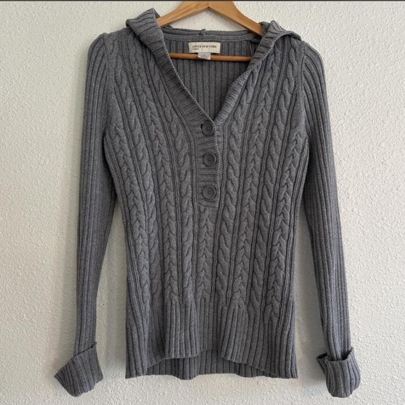 Jones New York Sweaters - Jones New York Knit Hoodie Y2K Grunge Downtown Preppy